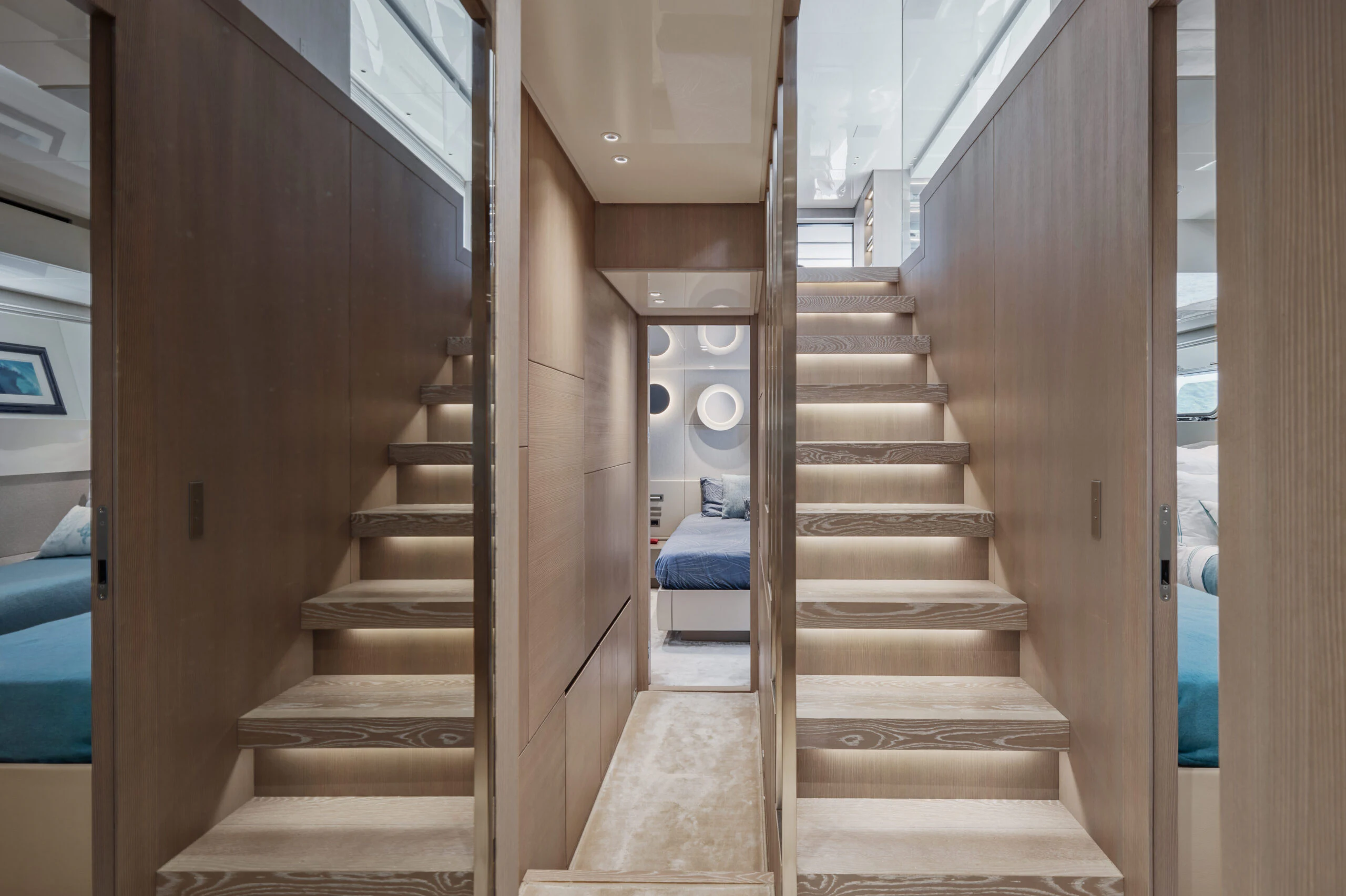a set of stairs leading up to a bedroom aboard ZAFFIRO III Yacht for Sale