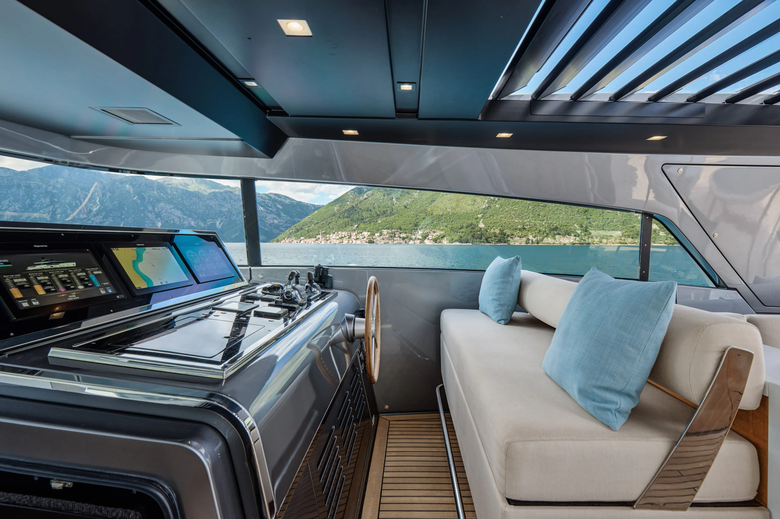 inside of a car aboard ZAFFIRO III Yacht for Sale