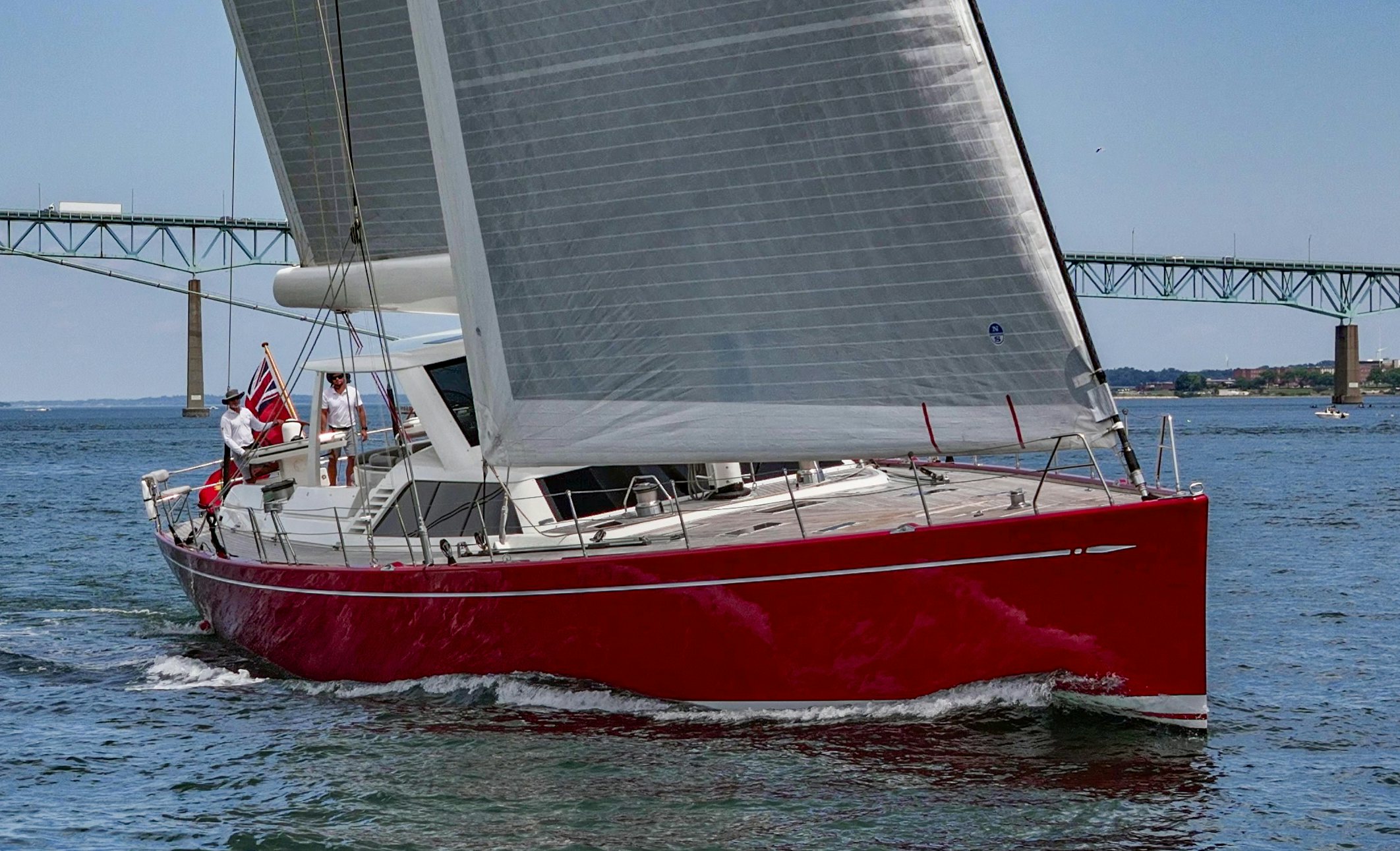 a red and white boat aboard RED SKY Yacht for Sale