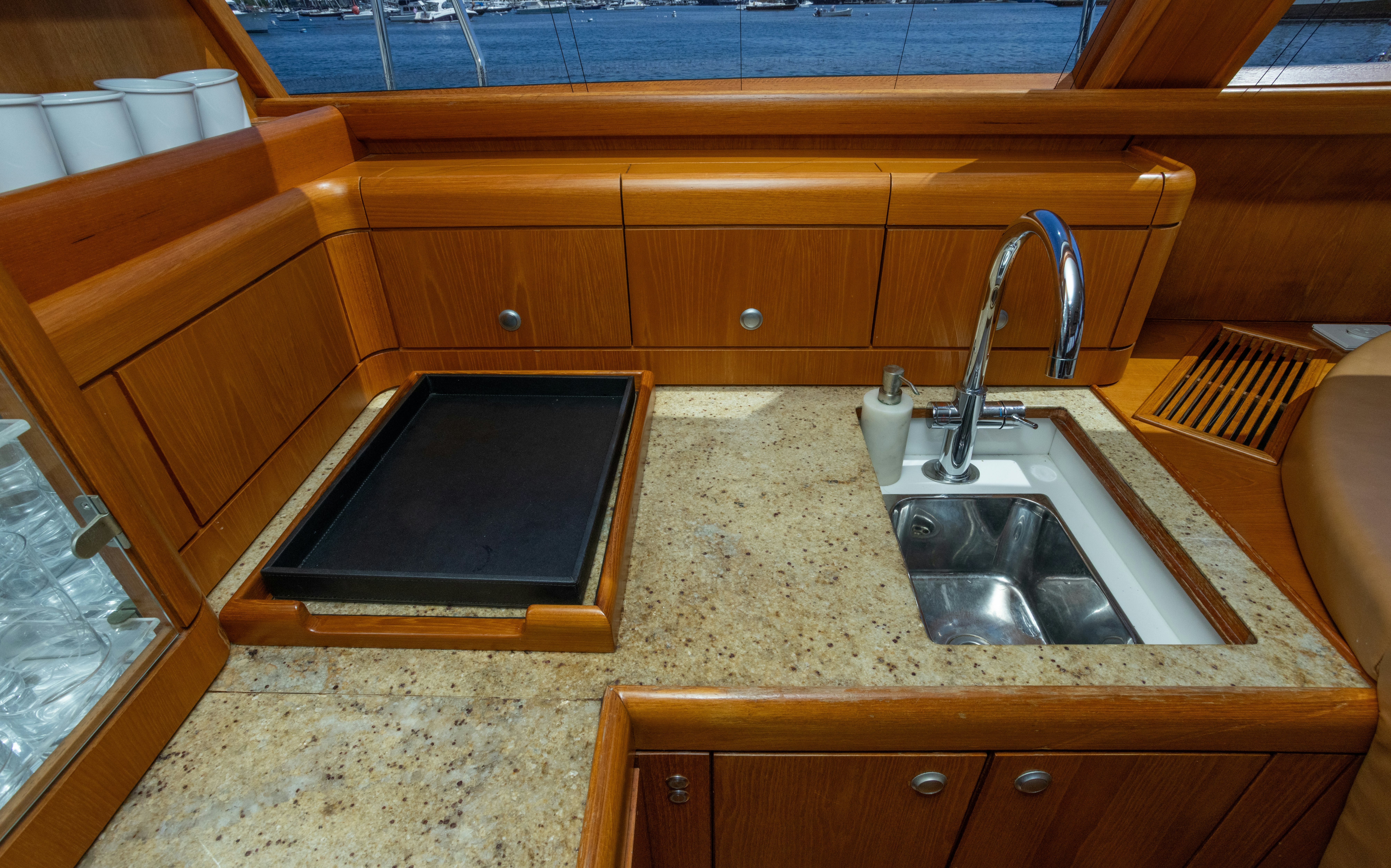 a kitchen with a sink and a countertop aboard RED SKY Yacht for Sale