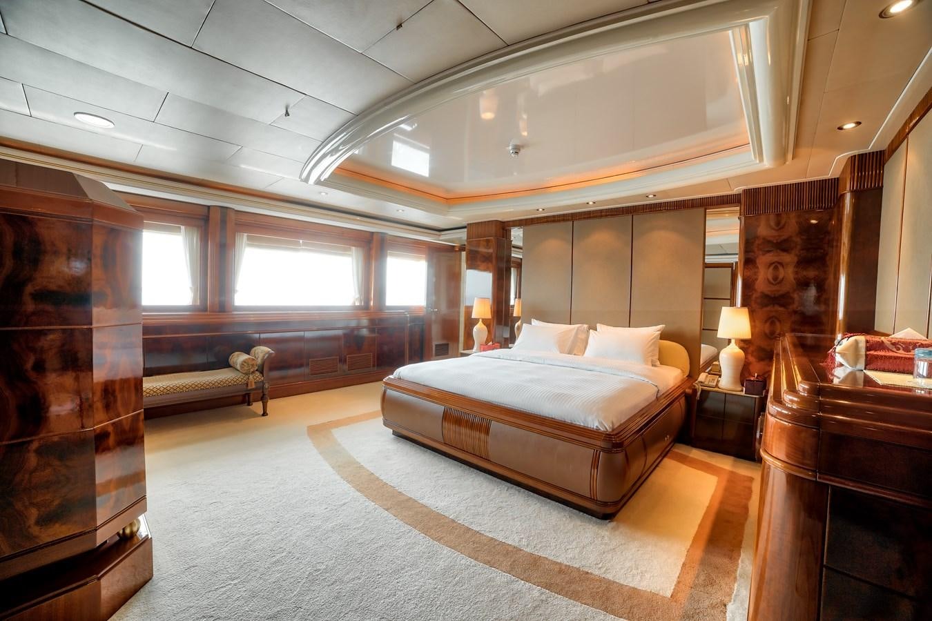 a large bedroom with a large bed aboard ASEAN LADY Yacht for Sale