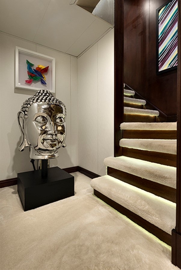 a lamp on a table aboard CHAKRA Yacht for Charter