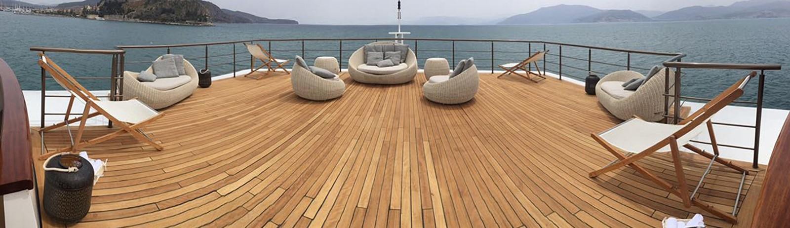 a deck with white shoes on it aboard CHAKRA Yacht for Charter