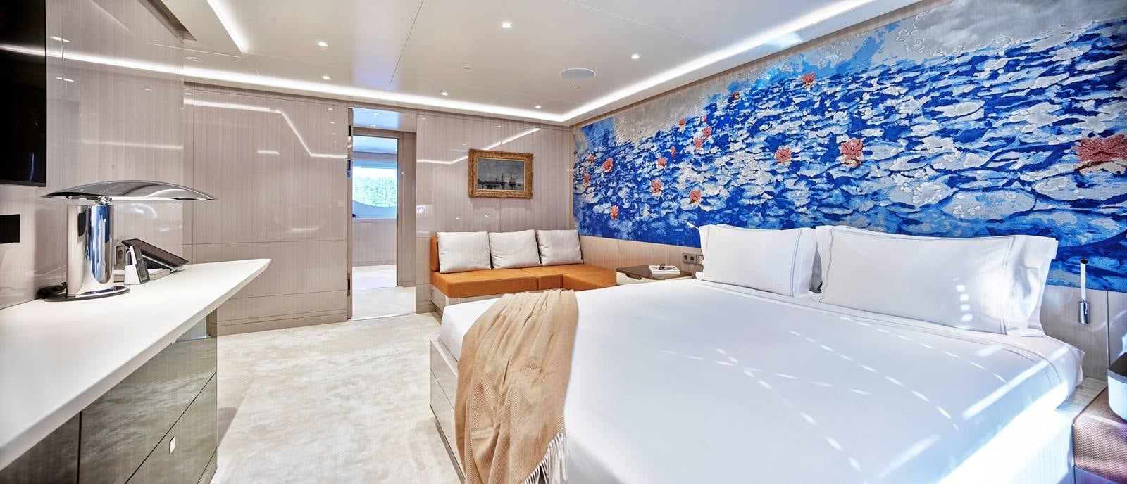 a large bathroom with a large tub aboard STARLUST Yacht for Sale