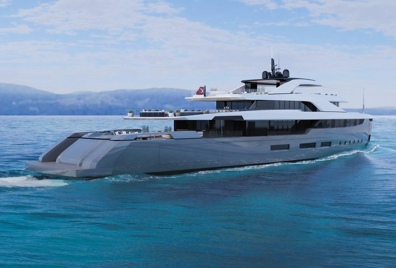 a large white boat in the water aboard RMK 65M Yacht for Sale