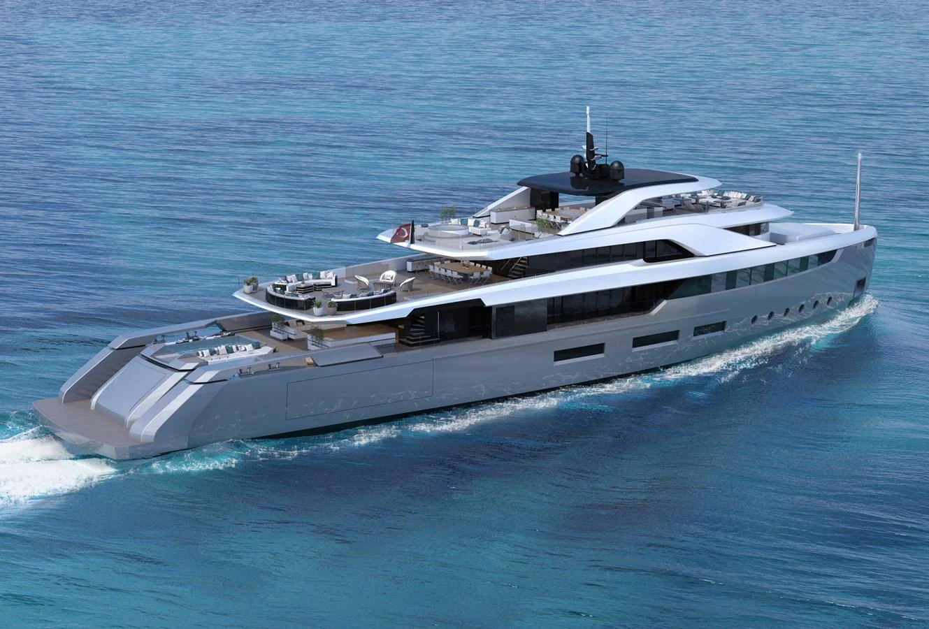 a large white yacht aboard RMK 65M Yacht for Sale