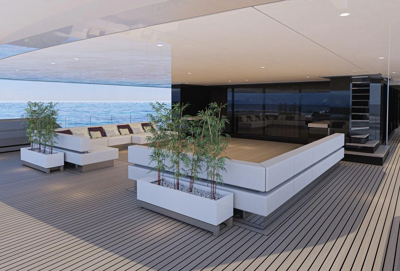a modern looking living room aboard RMK 65M Yacht for Sale
