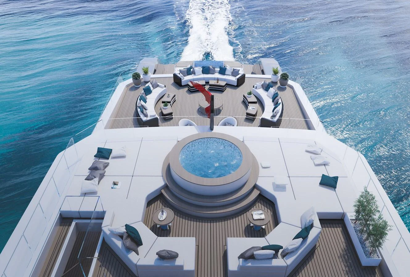 a high angle view of a boat aboard RMK 65M Yacht for Sale
