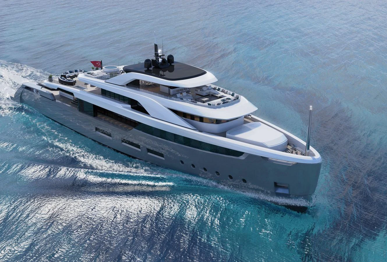 a white boat in the water aboard RMK 65M Yacht for Sale