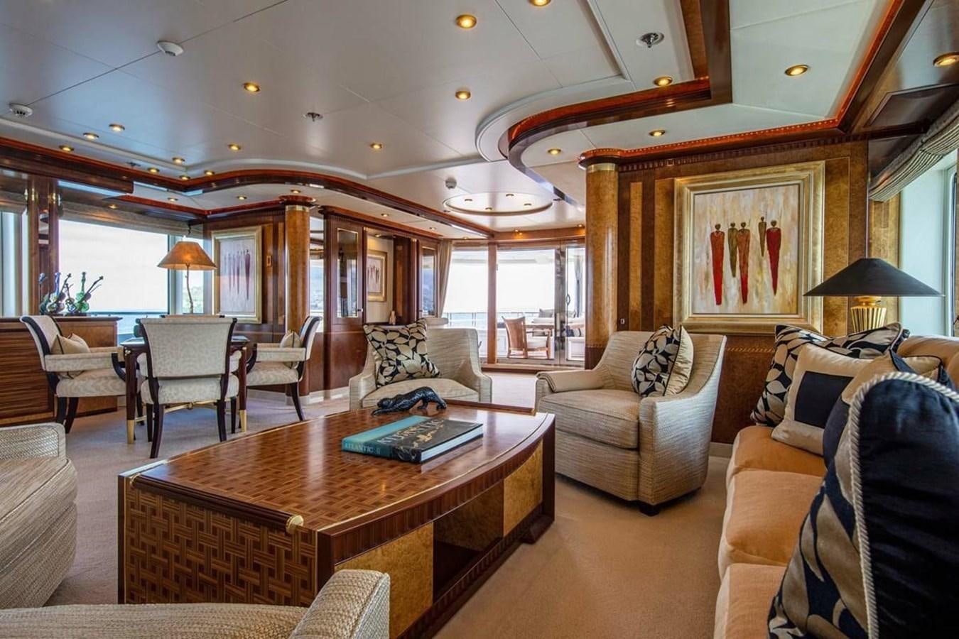 a living room with a large window aboard LADY MAJA I Yacht for Sale