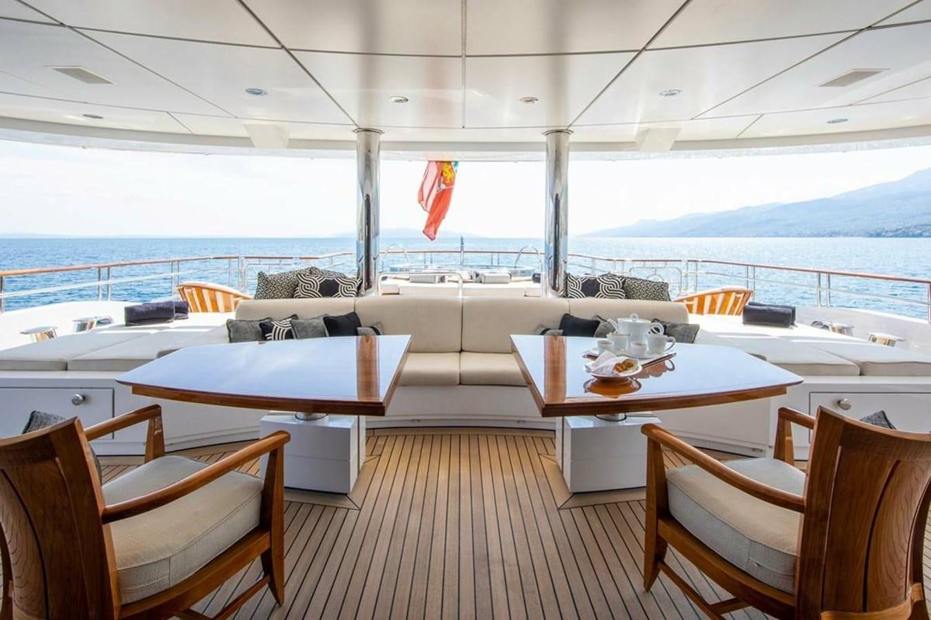 a room with a table and chairs aboard LADY MAJA I Yacht for Sale