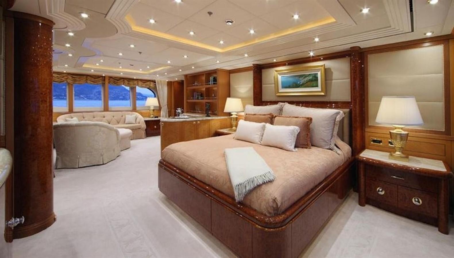 a large bedroom with a large bed aboard CAPRI I Yacht for Sale
