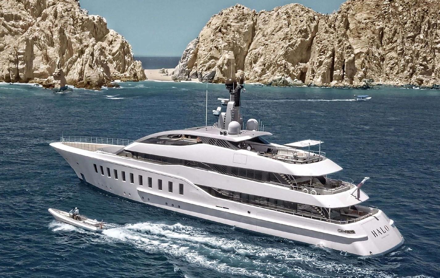 a white yacht in the water aboard HALO Yacht for Sale