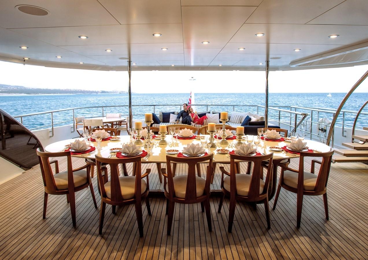 a table set for a meal aboard HALO Yacht for Sale