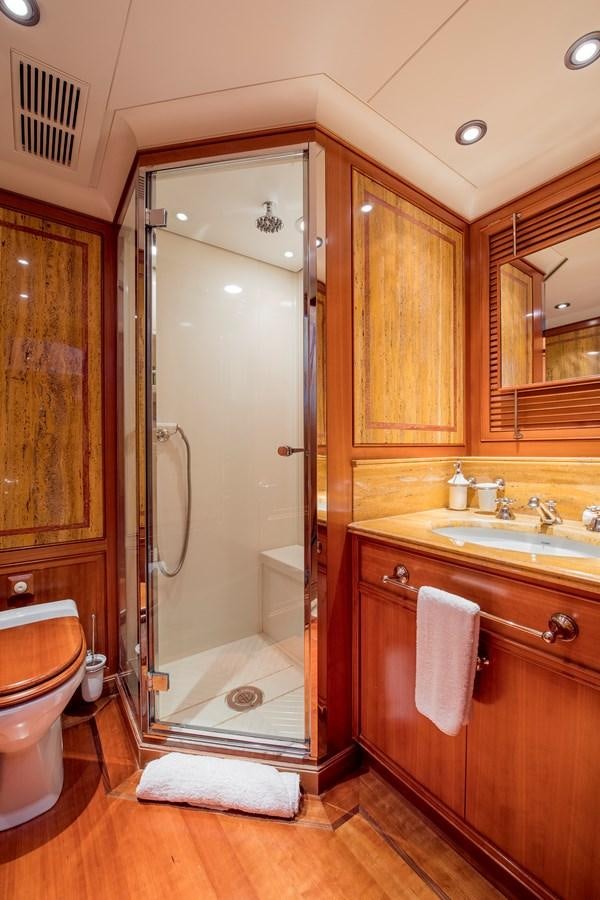 a bathroom with a shower unit and sink aboard ZENJI Yacht for Sale