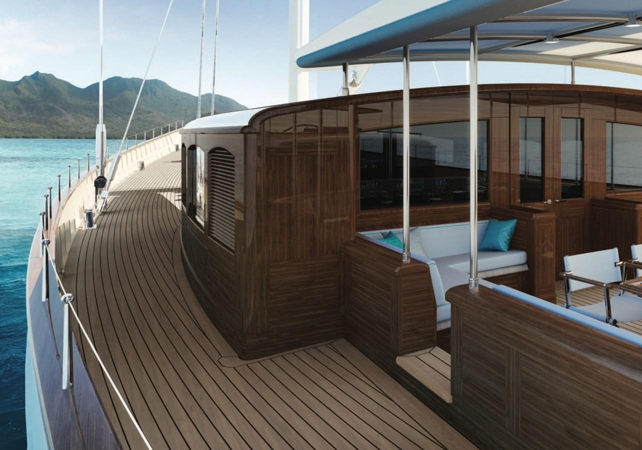 a boat on a deck aboard RAINBOW II Yacht for Sale