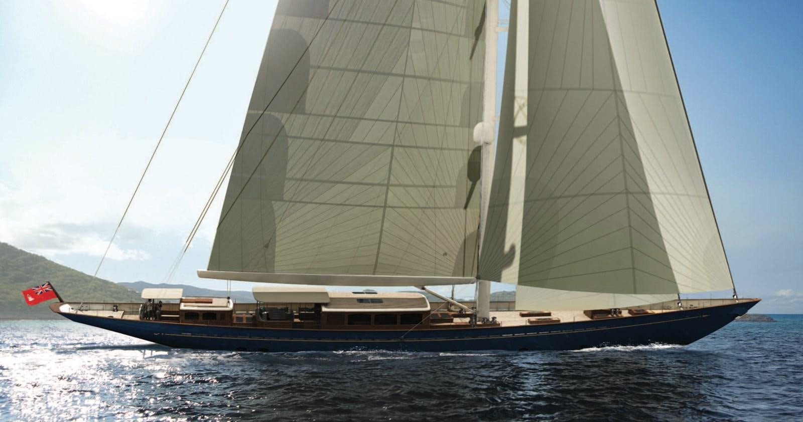 a large sailboat on the water aboard RAINBOW II Yacht for Sale