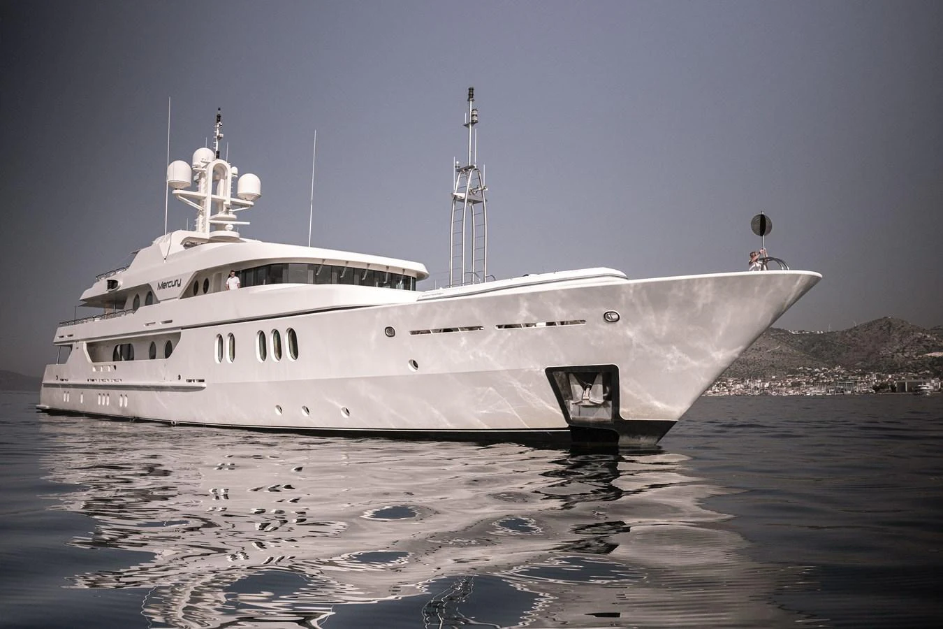 a large white ship aboard MERCURY Yacht for Sale