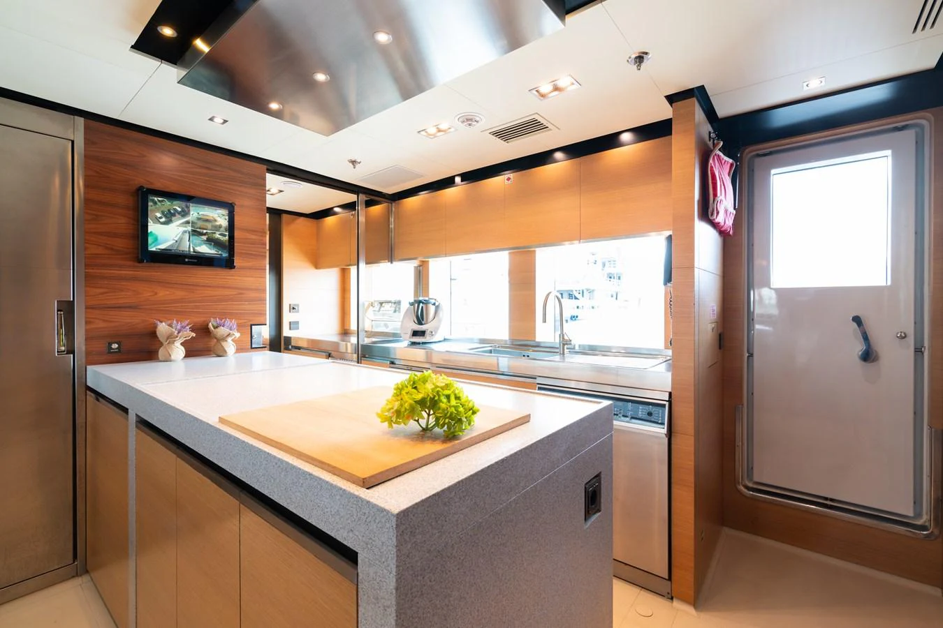 a kitchen with a large island aboard UNDER CONTRACT!   SAINT  2012 ISA 500-2 POP @ Yacht for Sale