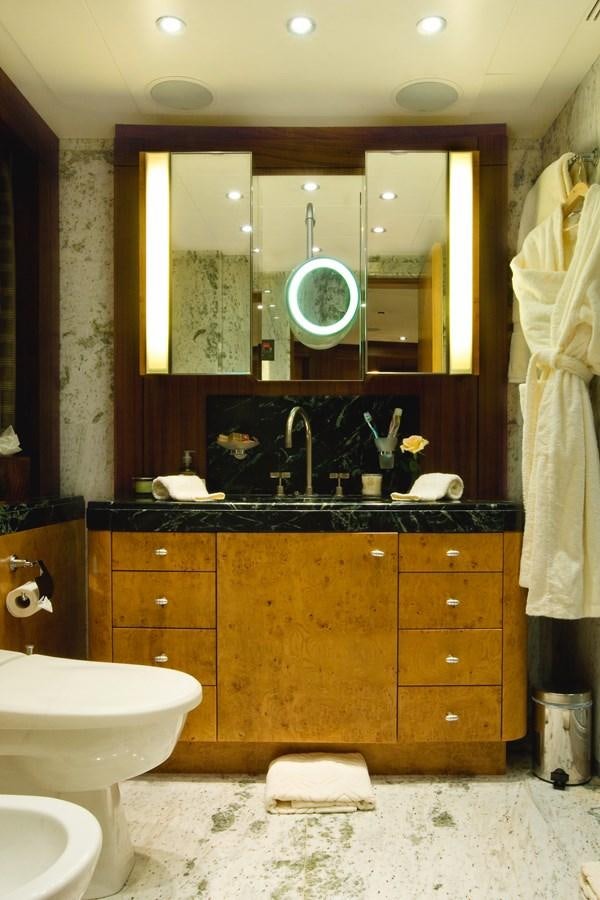 a bathroom with a large mirror aboard QUEEN AIDA Yacht for Sale