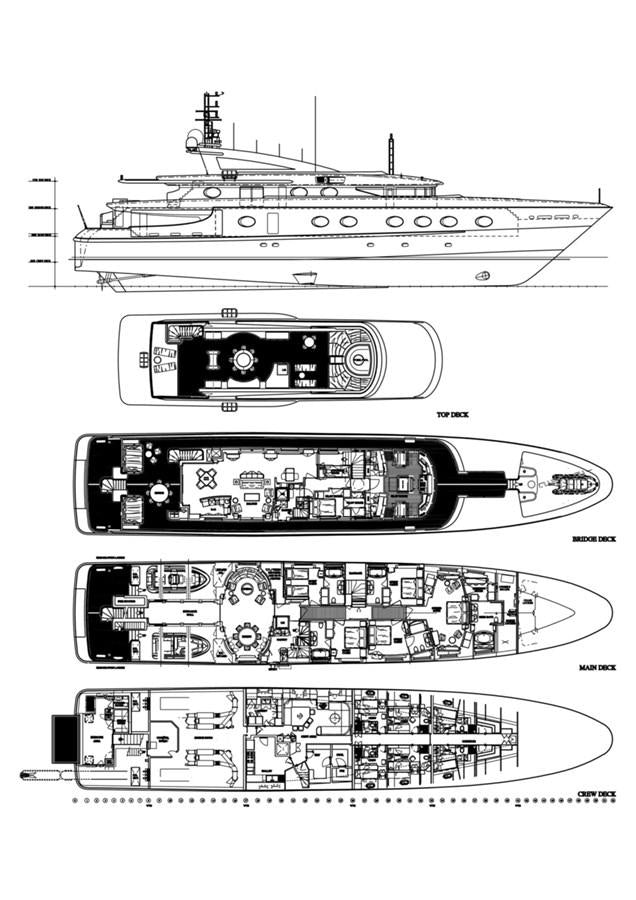 diagram, engineering drawing aboard QUEEN AIDA Yacht for Sale