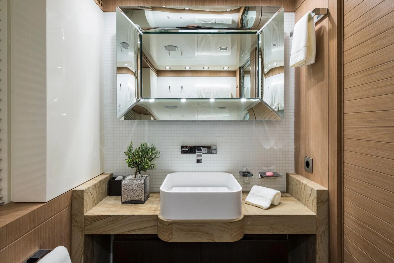 a bathroom with a large mirror aboard I NOVA Yacht for Sale