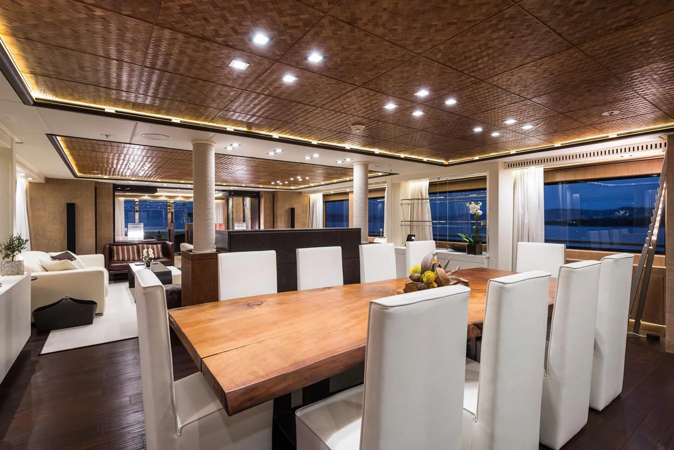 a room with tables and chairs aboard I NOVA Yacht for Sale