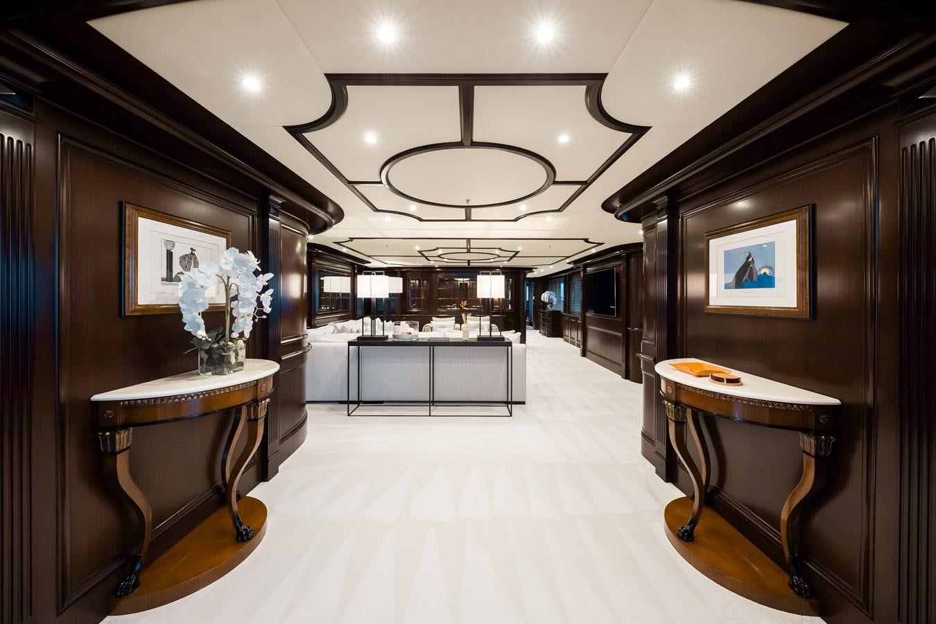 a large room with desks and chairs aboard ELENI Yacht for Sale