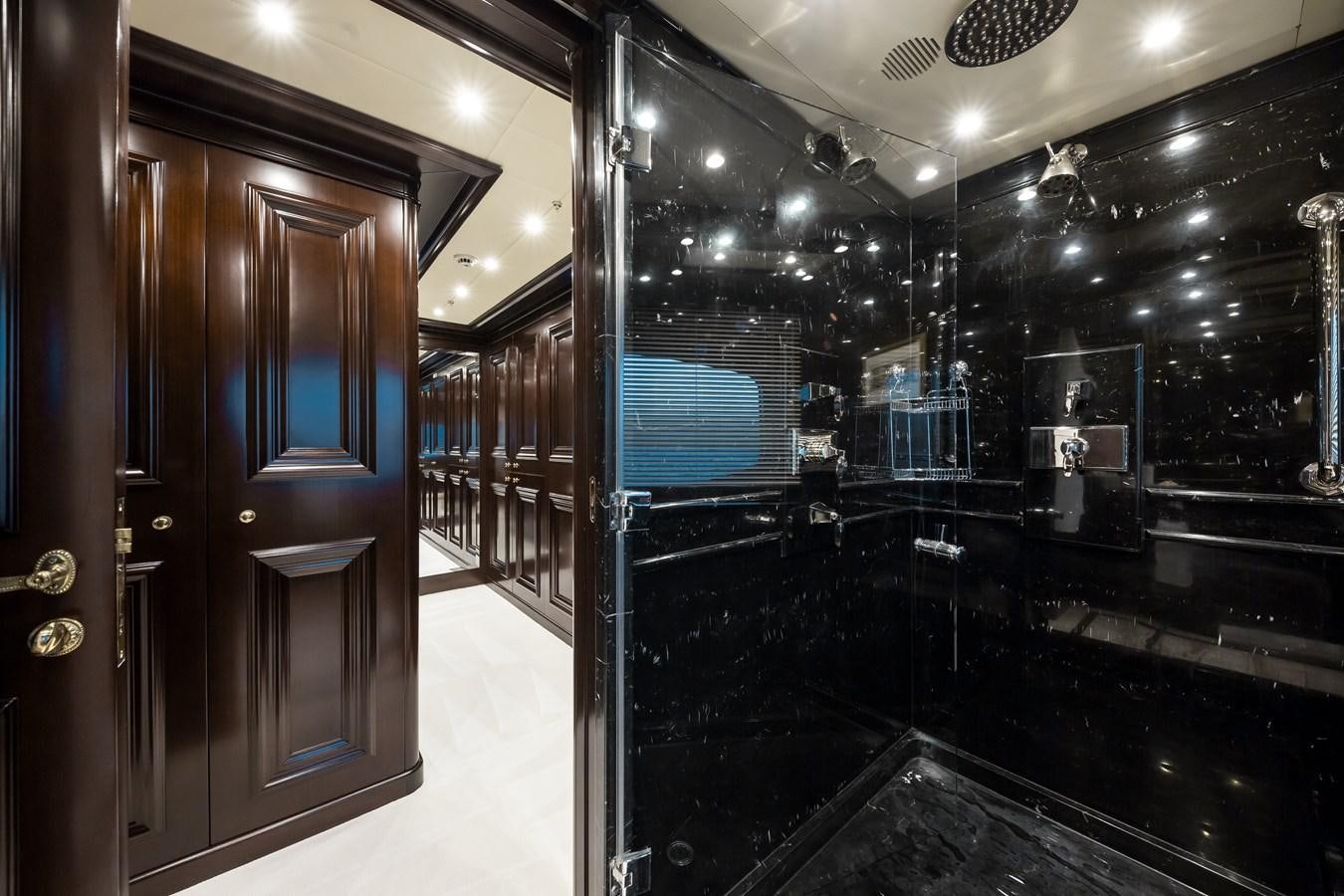 a large bathroom with a large shower unit aboard ELENI Yacht for Sale