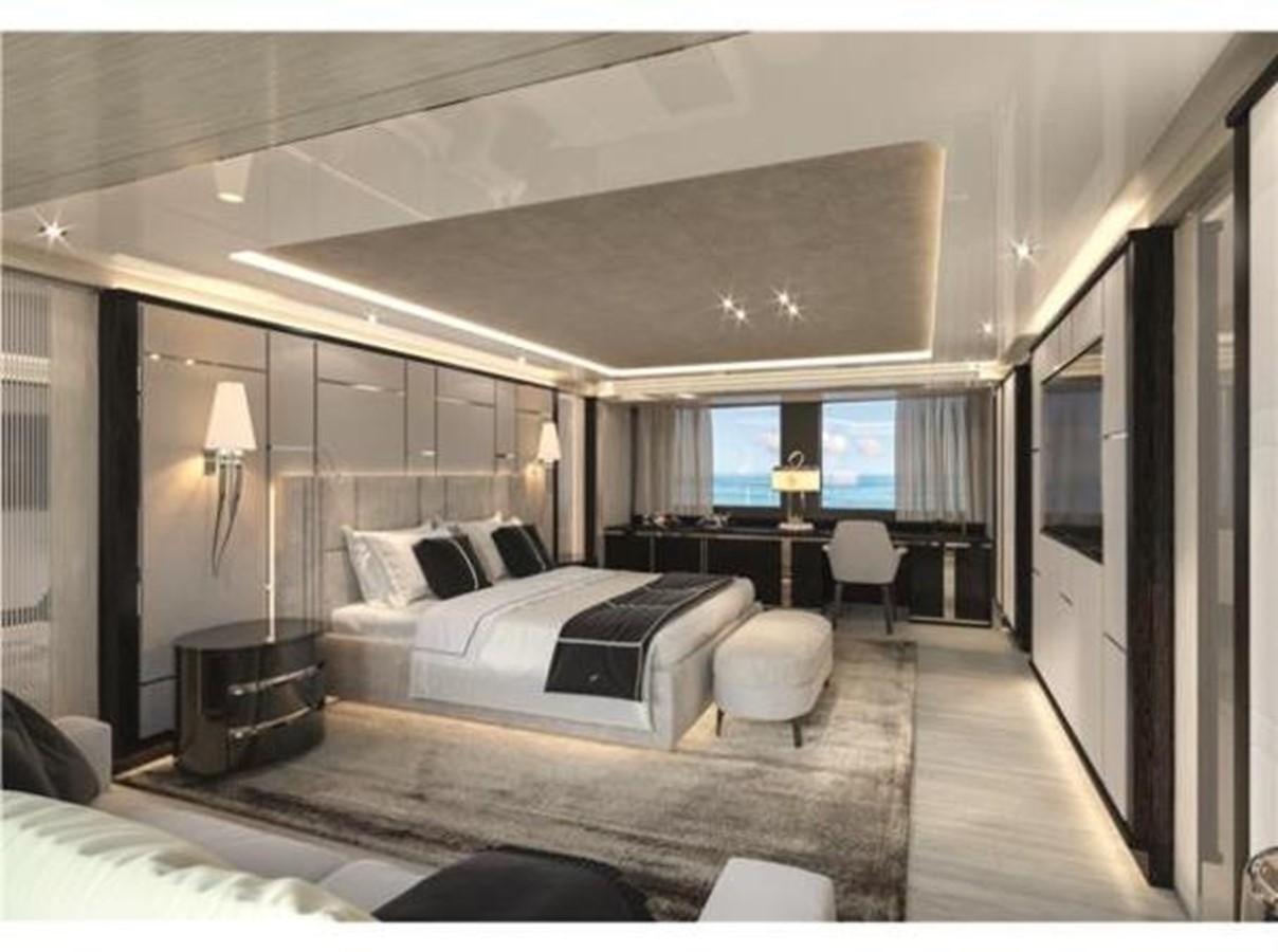 a bedroom with a large bed aboard 48M SPADOLINI EXPLORER YACHT Yacht for Sale