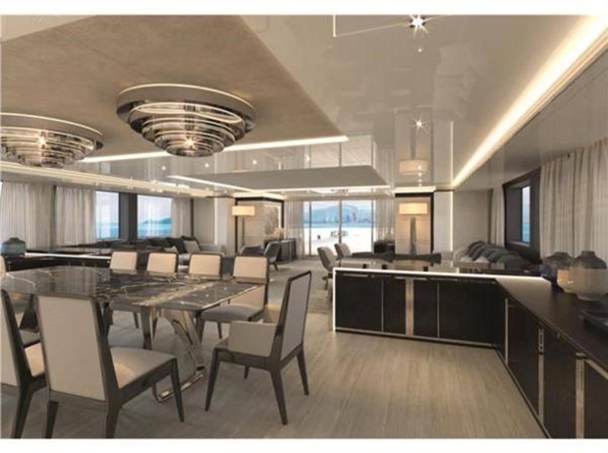 a room with tables and chairs aboard 48M SPADOLINI EXPLORER YACHT Yacht for Sale