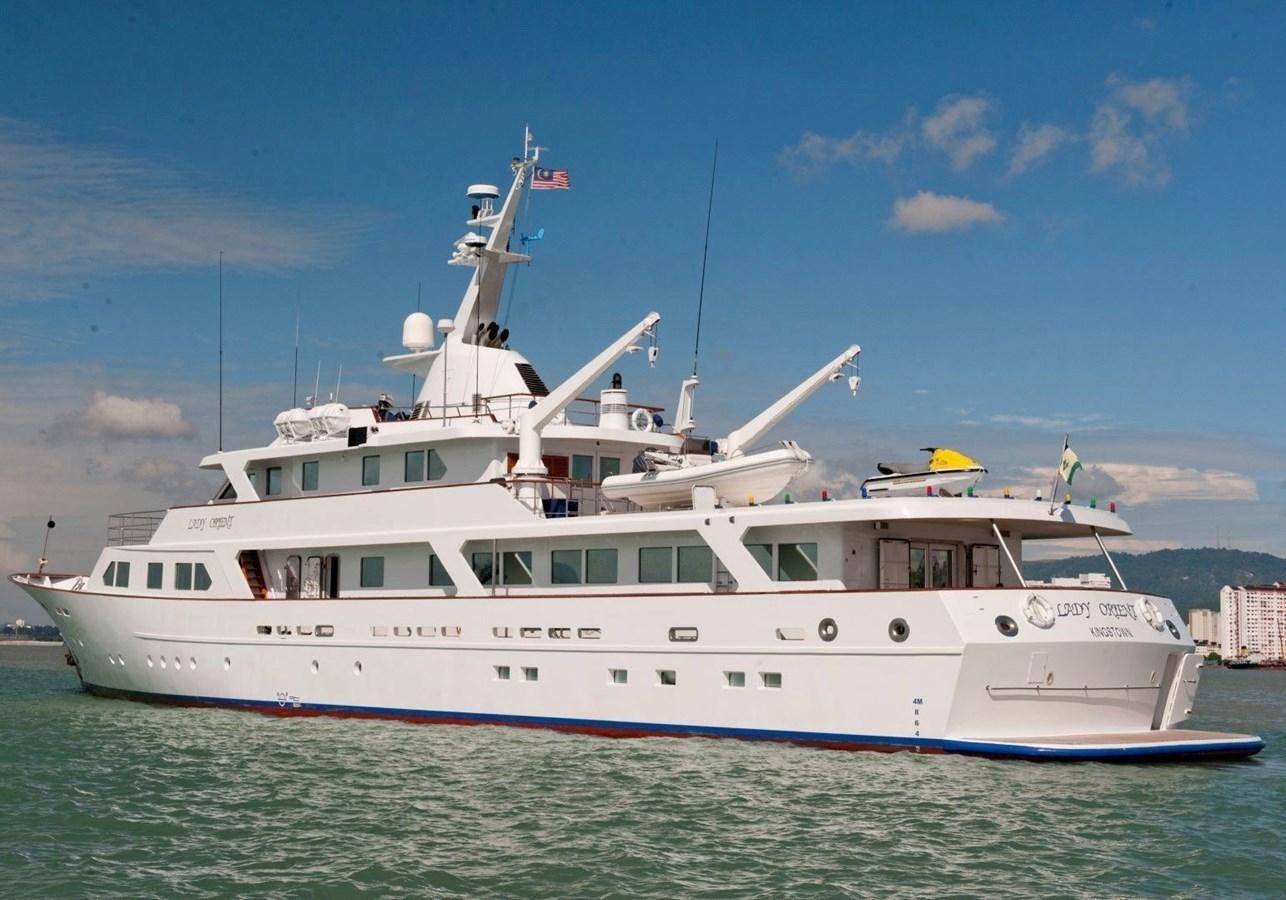 a large white boat in the water aboard LANGKAWI LADY Yacht for Sale