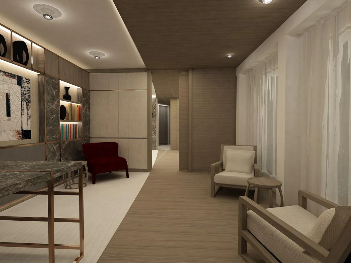 a room with a table chairs and a desk aboard CMB 47 SERIES Yacht for Sale