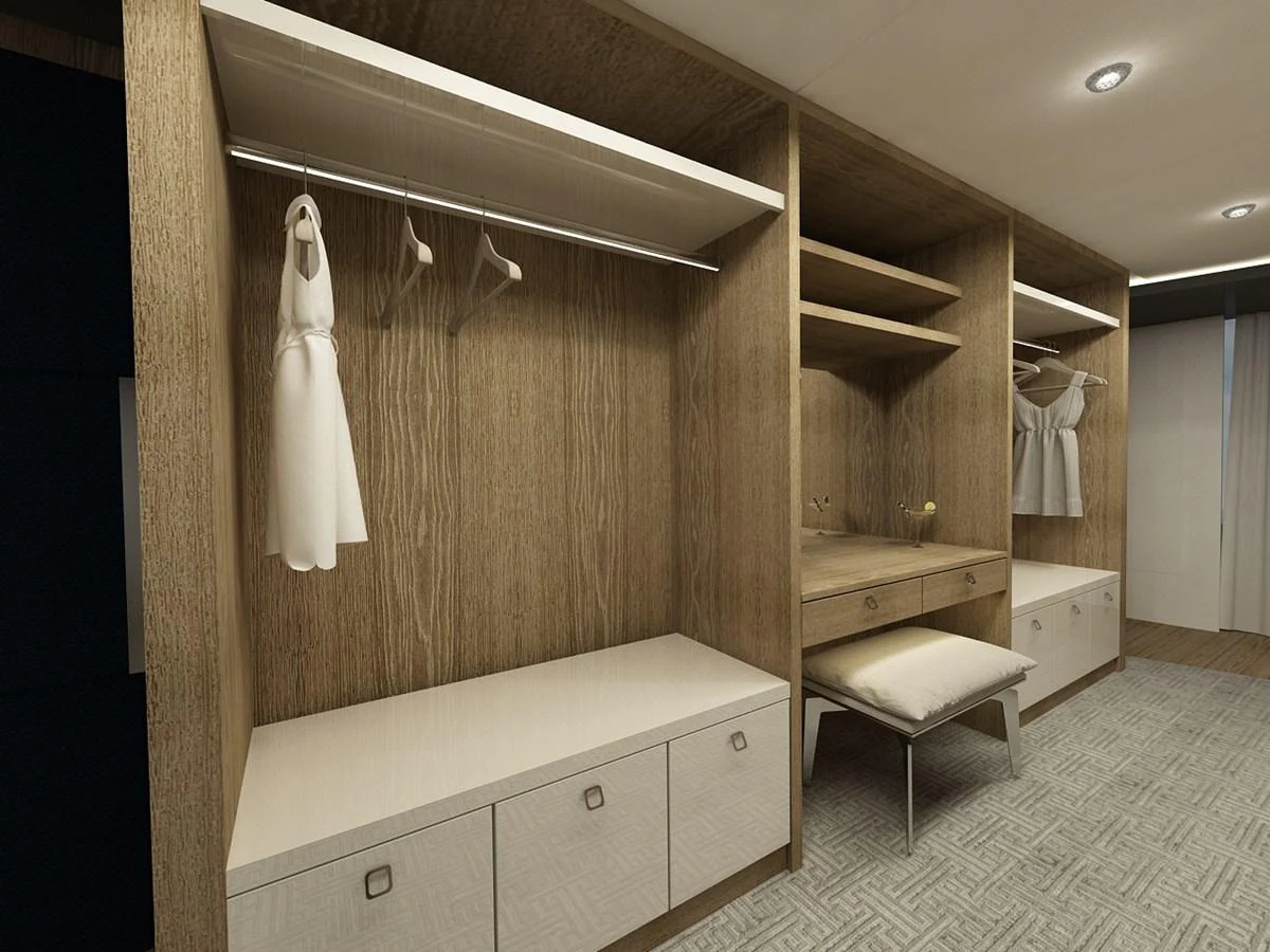 a bathroom with a wood cabinet aboard CMB 47 SERIES Yacht for Sale