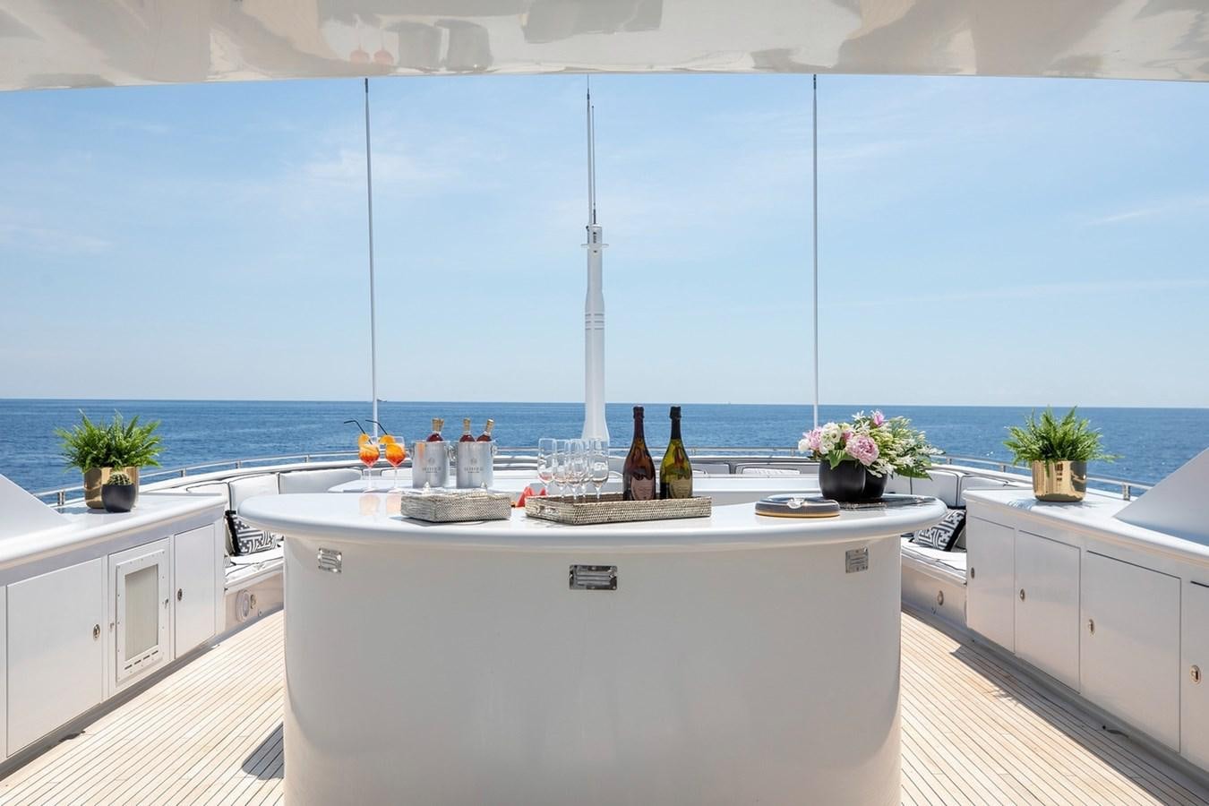 a kitchen with a large window aboard SIERRA 2 Yacht for Sale