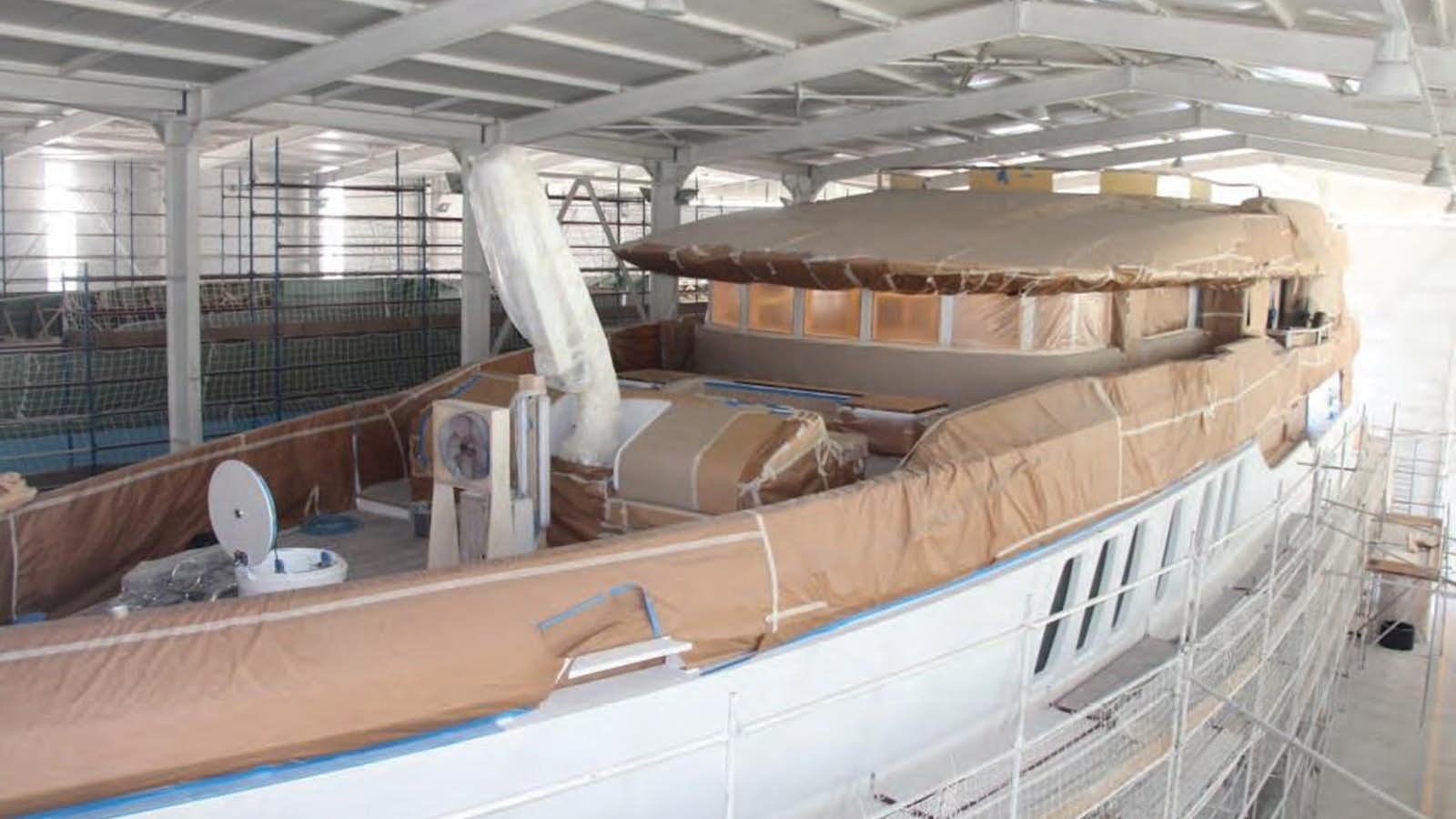a large ship in a large room aboard HULL#05 Yacht for Sale