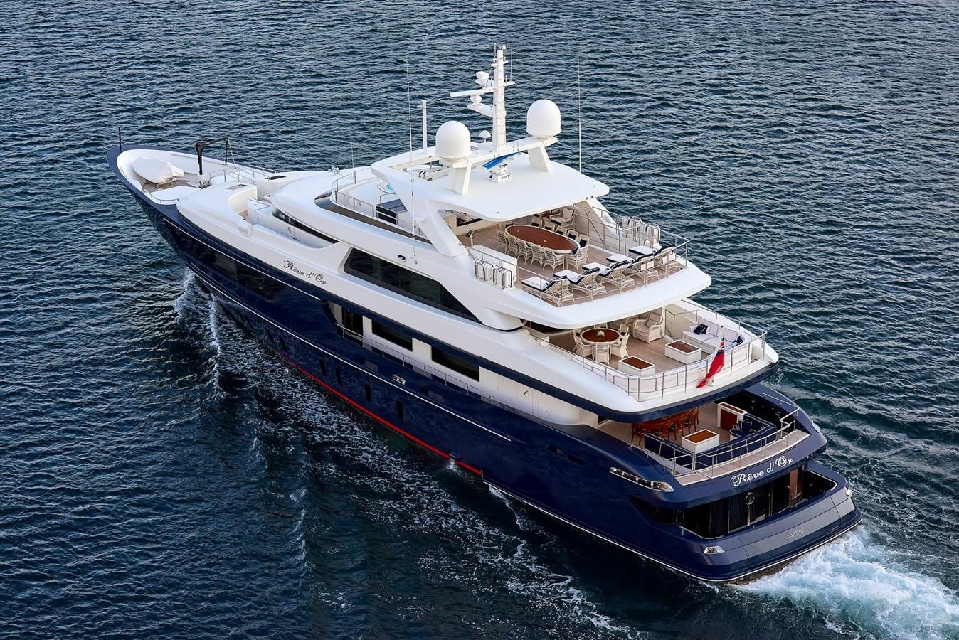 a large ship in the water aboard REVE D’OR Yacht for Sale
