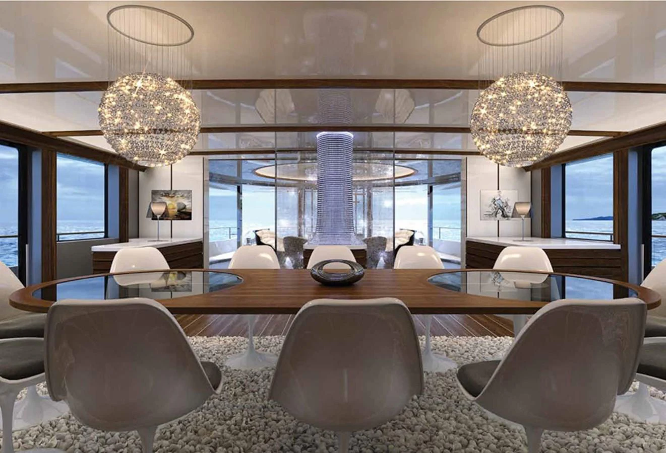 a large room with a large table and chairs aboard SM45  AMERIGO Yacht for Sale