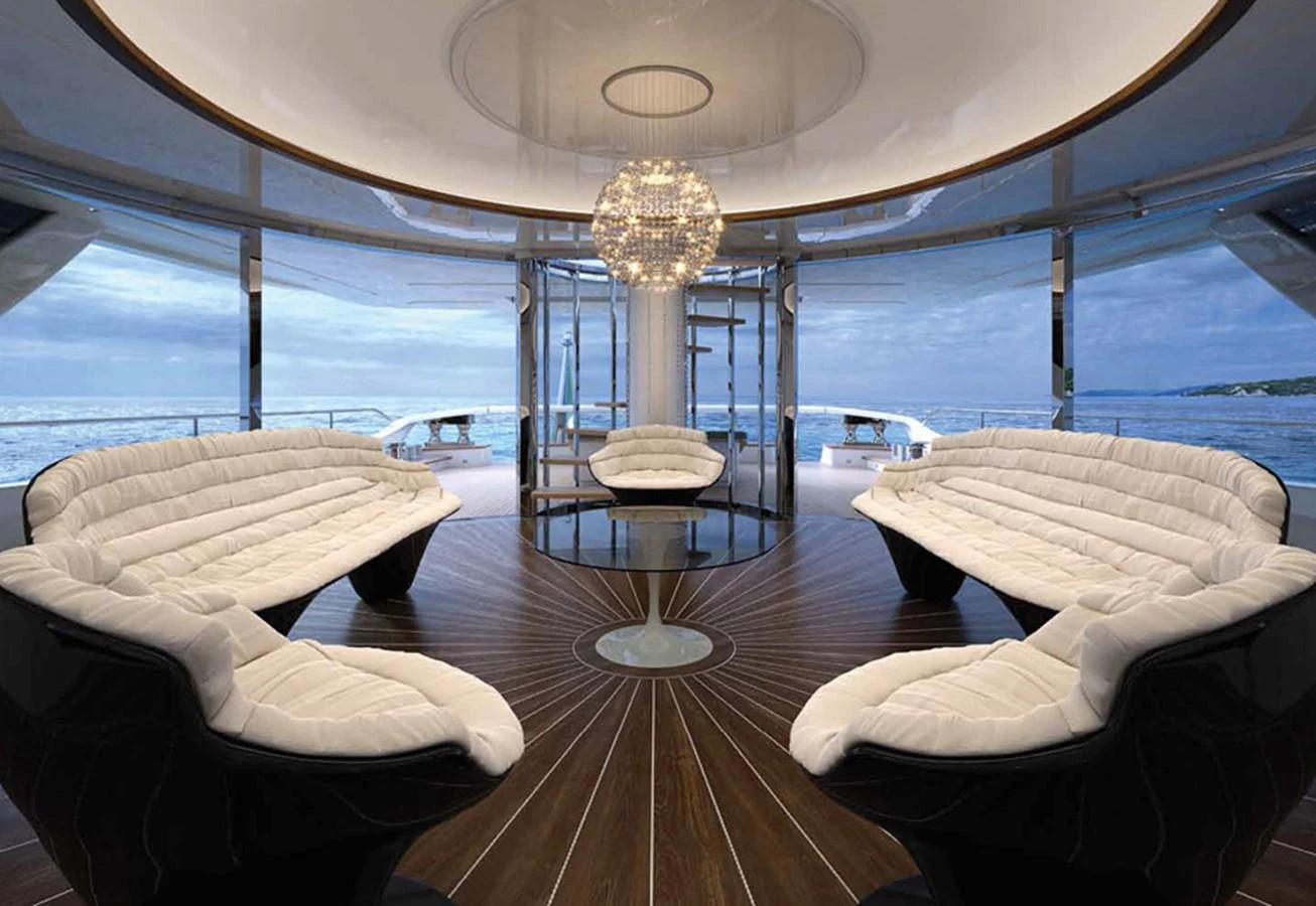 a boat with a large chandelier aboard SM45  AMERIGO Yacht for Sale