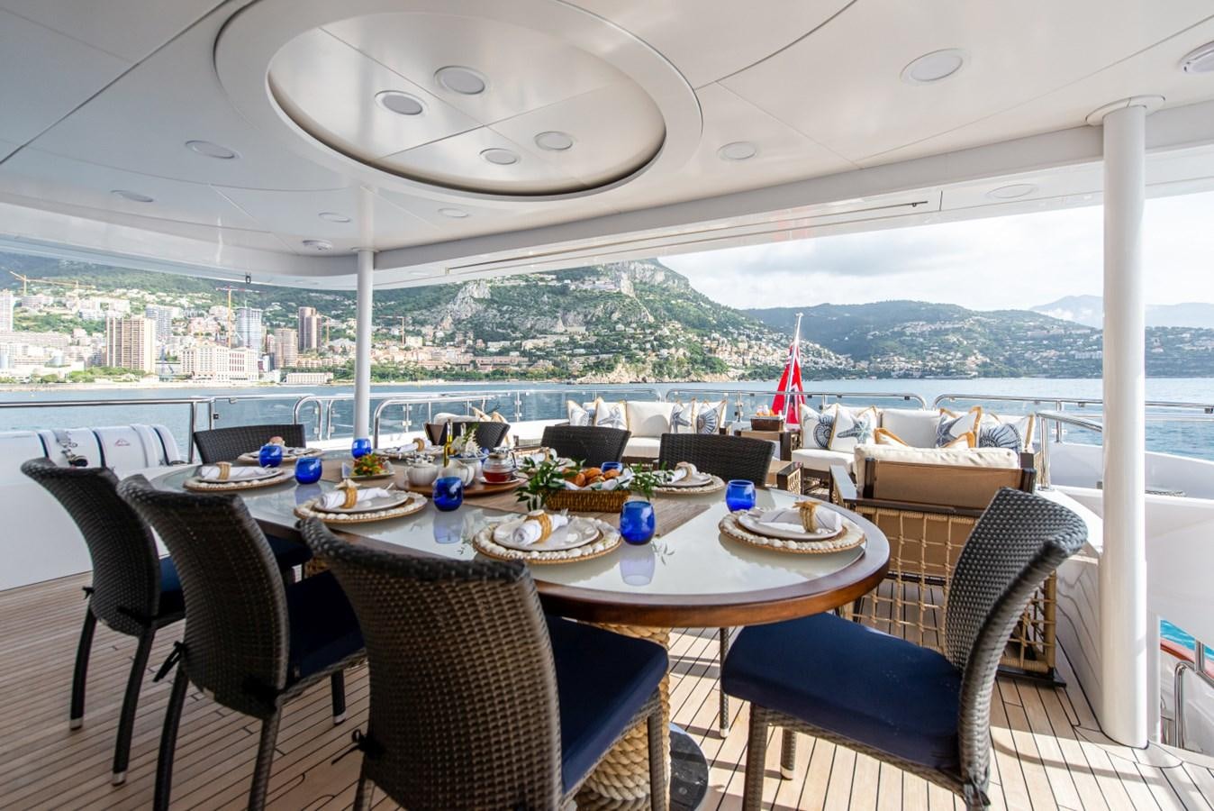 a table set for a meal aboard BINA Yacht for Sale
