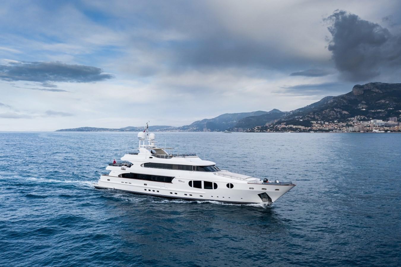 a white yacht in the water aboard BINA Yacht for Sale