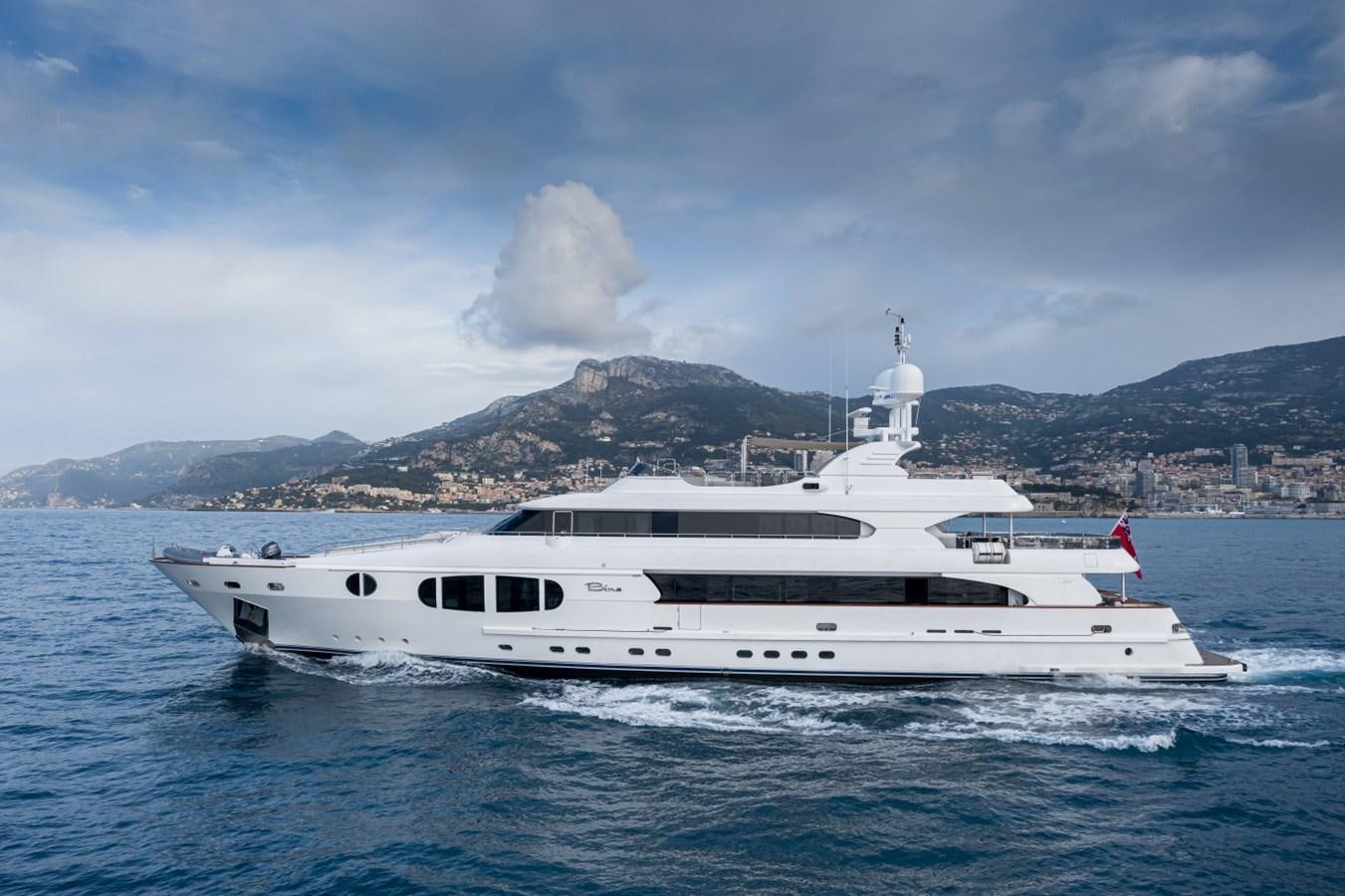 a white yacht in the water aboard BINA Yacht for Sale