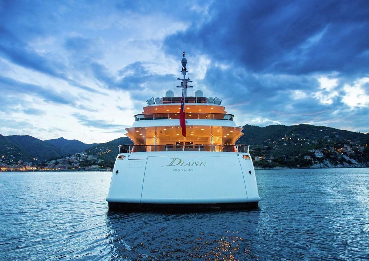 a large ship in the water aboard DIANE Yacht for Sale