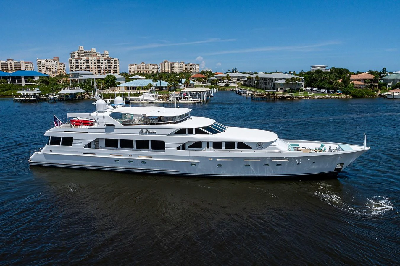 a boat on the water aboard LA SIRENA Yacht for Sale