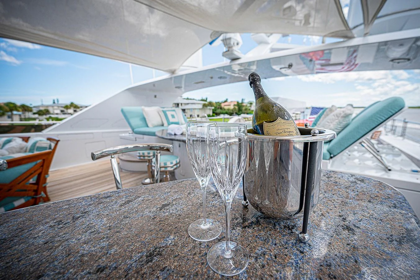 a bird on a table aboard LA SIRENA Yacht for Sale