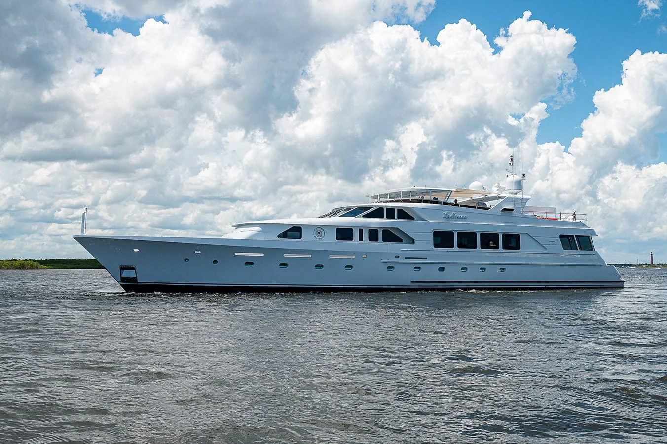 a white yacht in the water aboard LA SIRENA Yacht for Sale