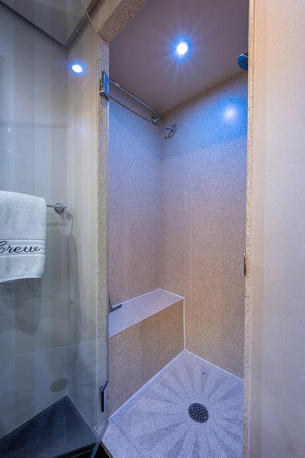 a shower with a mirror aboard LA SIRENA Yacht for Sale