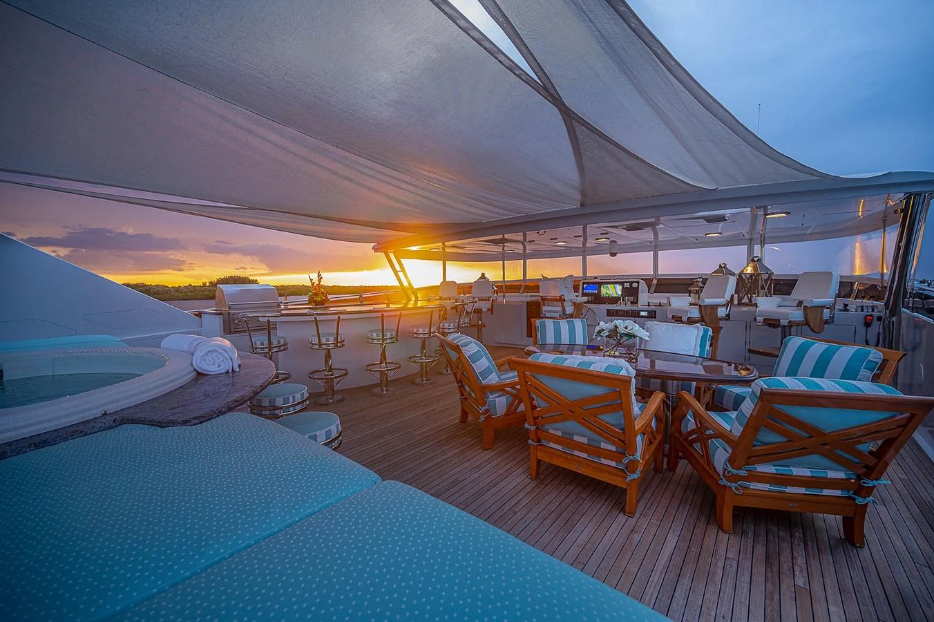a large lounge area with a pool aboard LA SIRENA Yacht for Sale
