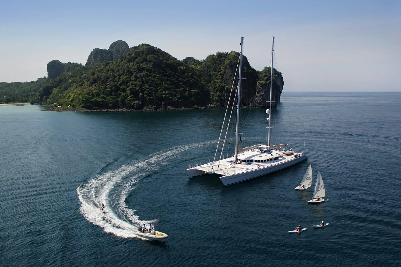 a boat sailing on the water aboard DOUCE FRANCE Yacht for Charter