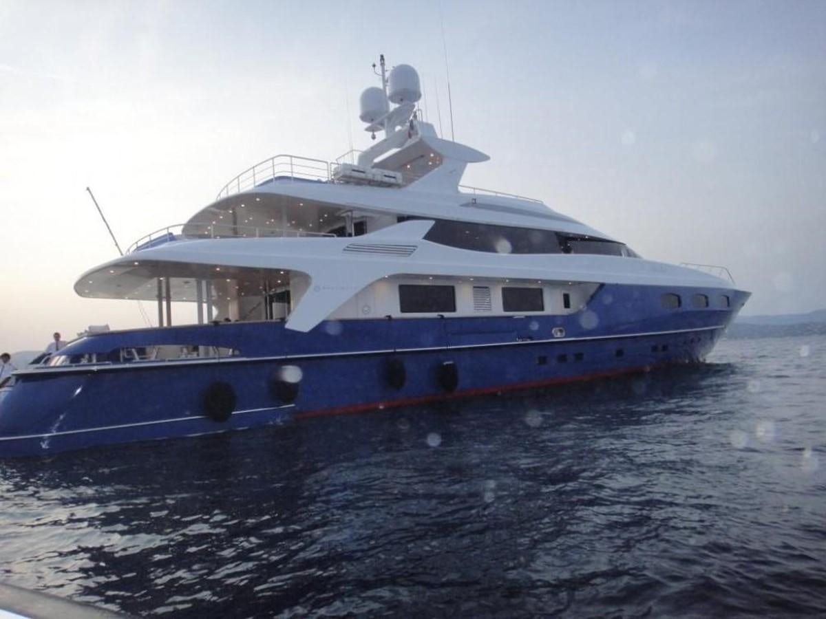a large blue and white boat aboard BLUE EAST Yacht for Sale
